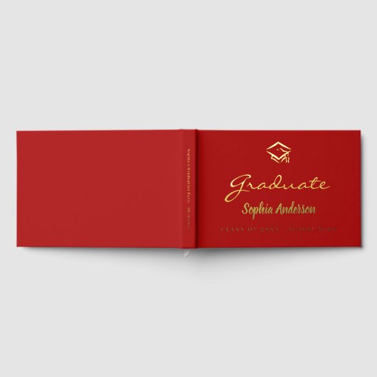 Rode goud naam script dop Afstuderen Gastenboek (Volledig)