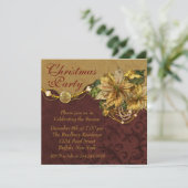 Rode Goud Poinsettia Kerstfeest Kaart (Staand voorkant)
