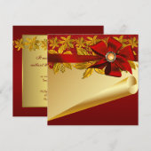 Rode Goud Poinsettia Kerstfeest Kaart (Voorkant / Achterkant)