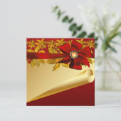 Rode Goud Poinsettia Kerstfeest Kaart (Staand voorkant)