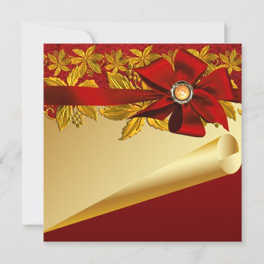 Rode Goud Poinsettia Kerstfeest Kaart (Voorkant)