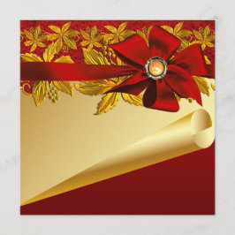 Rode Goud Poinsettia Kerstfeest Kaart