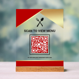Rode Goud Restaurant Digitaal QR Code Menu Acryl Bord