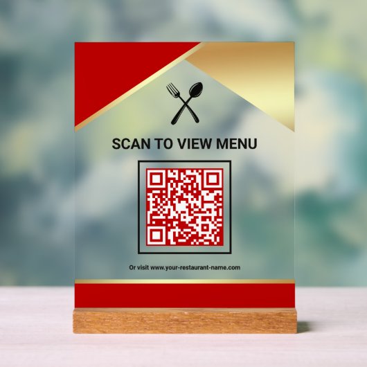 Rode Goud Restaurant Digitaal QR Code Menu Acryl Bord (Neutraal)