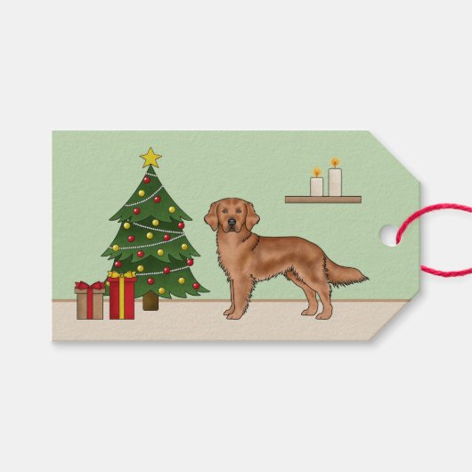 Rode Goud Retriever Festieve Hond Kerstboom Cadeaulabel (Voorkant (Horizontaal))