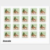 Rode Goud Retriever Hond Met Kerstboom Vierkante Sticker (Vel)