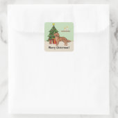 Rode Goud Retriever Hond Met Kerstboom Vierkante Sticker (Tas)