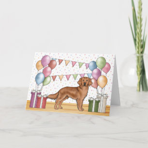 Rode Goud Retriever Kleurrijke Pastel Verjaardag Kaart