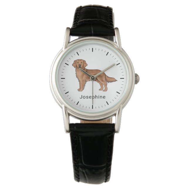 Rode Goud Retriever Mopshond Met Aangepaste Naam Horloge (Voorkant)