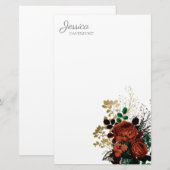Rode Goud Vintage Waterverf Bloemstationery Briefpapier (Voorkant / Achterkant)