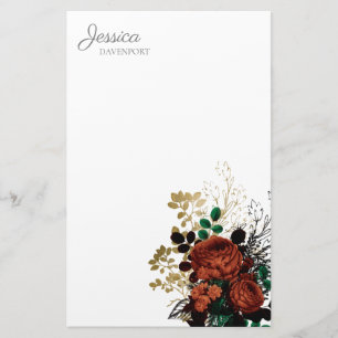 Rode Goud Vintage Waterverf Bloemstationery Briefpapier
