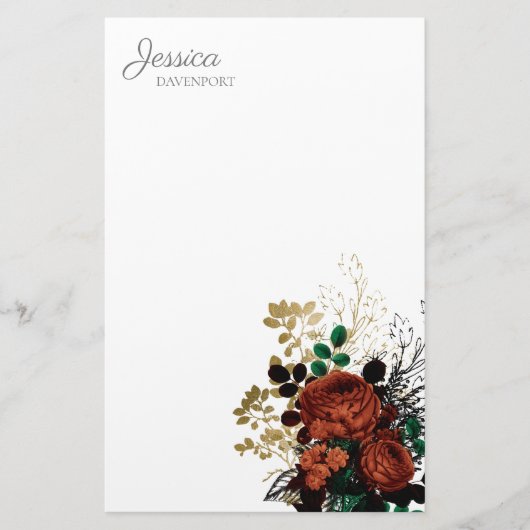 Rode Goud Vintage Waterverf Bloemstationery Briefpapier (Voorkant)