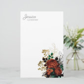 Rode Goud Vintage Waterverf Bloemstationery Briefpapier (Staand voorkant)
