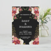 Rode Goud Waterverf Bloemen Uitnodiging (Staand voorkant)