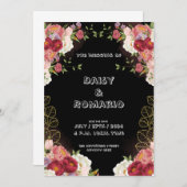 Rode Goud Waterverf Bloemen Uitnodiging (Voorkant / Achterkant)