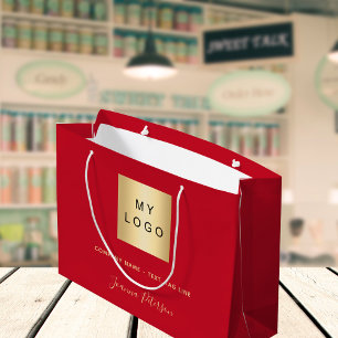 Rode goud  zakelijke logo papieren boodschappentas groot cadeauzakje