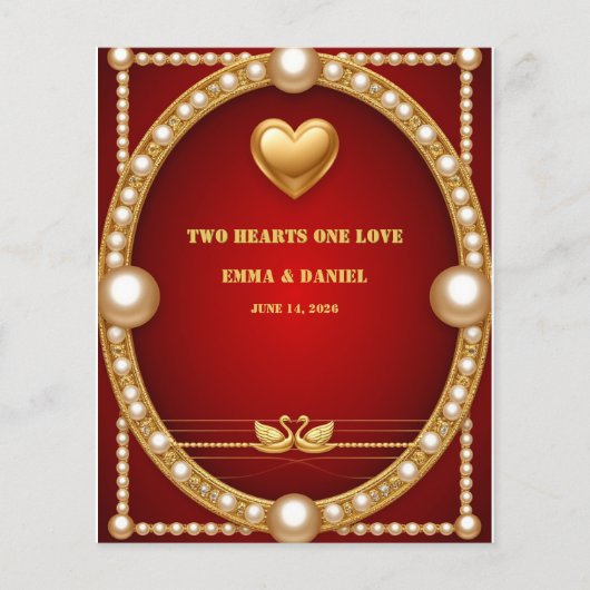 Rode Goud Zwaan Bruidspaar Decoratie 💍 Flyer (Voorkant)