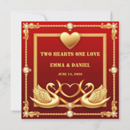 Rode Goud Zwaan Bruidspaar Decoratie 💍 Kaart