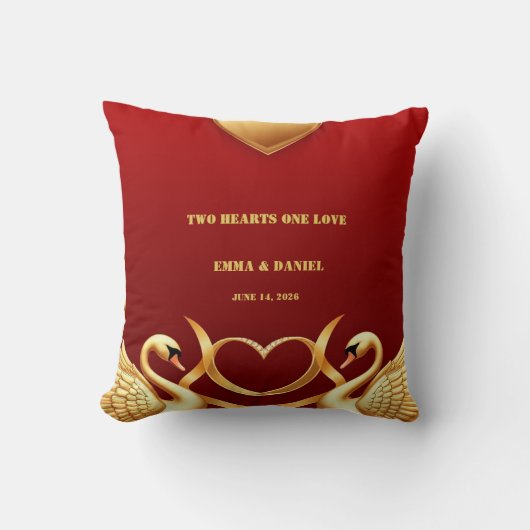 Rode Goud Zwaan Bruidspaar Decoratie 💍 Kussen (Voorkant)