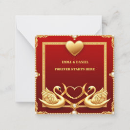 Rode Goud Zwaan Bruidspaar Decoratie 💍 Notitiekaartje