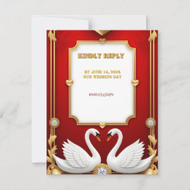 Rode Goud Zwaan Bruidspaar Decoratie 💍 RSVP Kaartje