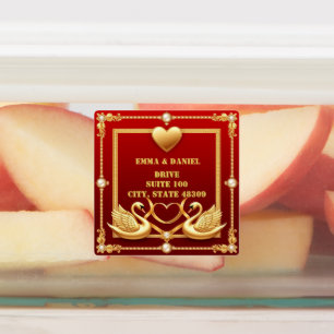 Rode Goud Zwaan Bruiloft Couple Decoratie 💍 Labels