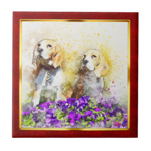Rode & Gouden Abstracte Hondprint met Lijst Tegeltje