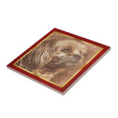 Rode & Gouden Abstracte Hondprint met Lijst Tegeltje (Zijkant)