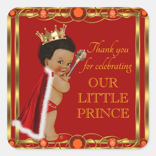 Rode Gouden Afro Prince Jewel Baby shower Stickers (Voorkant)