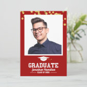 Rode Gouden Afstudeerfoto Bedankkaart (Staand voorkant)