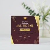 Rode Gouden Afstudeerkaart 'Save the Date' Save The Date (Staand voorkant)