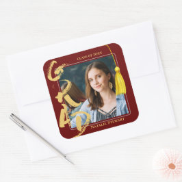 Rode Gouden Afstudeerklas van 2026 Foto Afstudeerk Vierkante Sticker