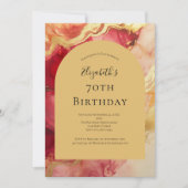 Rode gouden alcohol inkt boog 70e verjaardag voor  kaart (Voorkant)