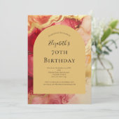 Rode gouden alcohol inkt boog 70e verjaardag voor  kaart (Staand voorkant)