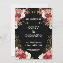 Rode Gouden Aquarel Bloemen Uitnodiging