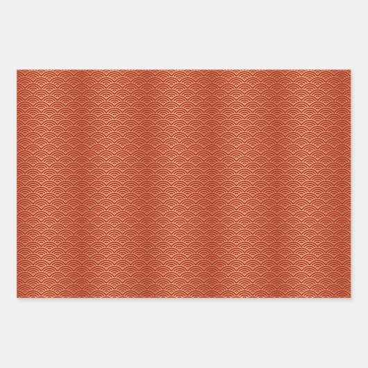 Rode Gouden Aziatische Oosterse Patroon Inpakpapier Vel (Voorkant 3)