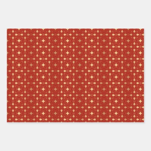 Rode Gouden Aziatische Oosterse Patroon Inpakpapier Vel (Voorkant 2)