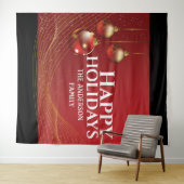 Rode gouden ballen elegante lint Kerstgroeten  Wandkleed (In Situ (horizontaal))