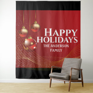 Rode gouden ballen elegante lint Kerstgroeten  Wandkleed