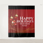 Rode gouden ballen elegante lint Kerstgroeten  Wandkleed (Voorkant)