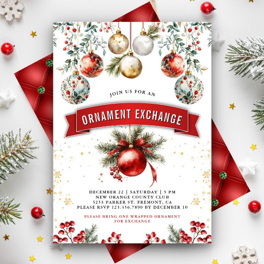 Rode Gouden Ballen Ornament Uitwisseling Kerstfees Kaart