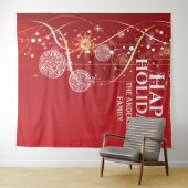 Rode gouden ballen sneeuwvlokken met kerstavond wandkleed (In Situ (horizontaal))