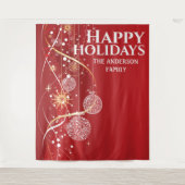 Rode gouden ballen sneeuwvlokken met kerstavond wandkleed (Voorkant)