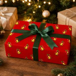 Rode Gouden Bellen en Hulst Kerstmis Cadeaupapier