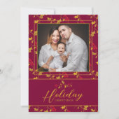 Rode gouden bessen Kerst foto Feestdagenkaart (Voorkant)