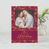 Rode gouden bessen Kerst foto Feestdagenkaart (Staand voorkant)
