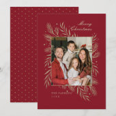 Rode Gouden Bladeren Familie Fotolijst Kerstkaart (Voorkant / Achterkant)