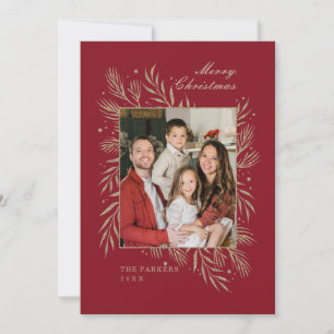 Rode Gouden Bladeren Familie Fotolijst Kerstkaart