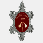 Rode Gouden Bloem Paar's Eerste Kerstmis Tin Sneeuwvlok Ornament (Links)