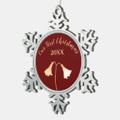 Rode Gouden Bloem Paar's Eerste Kerstmis Tin Sneeuwvlok Ornament (Rechts)